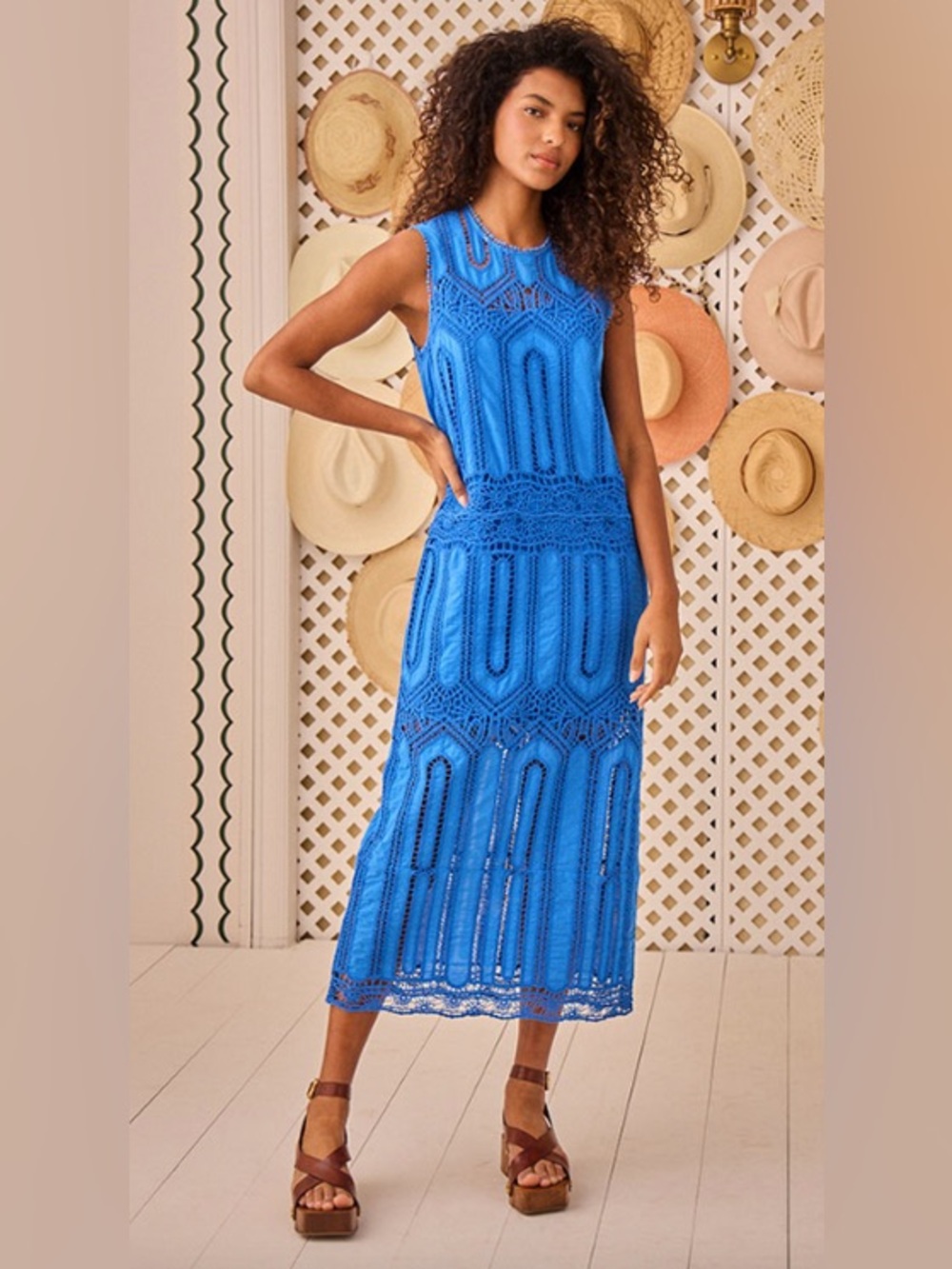 Hunter Bell Stowe NWT Sleeveless Blue Crochet Maxi Dress